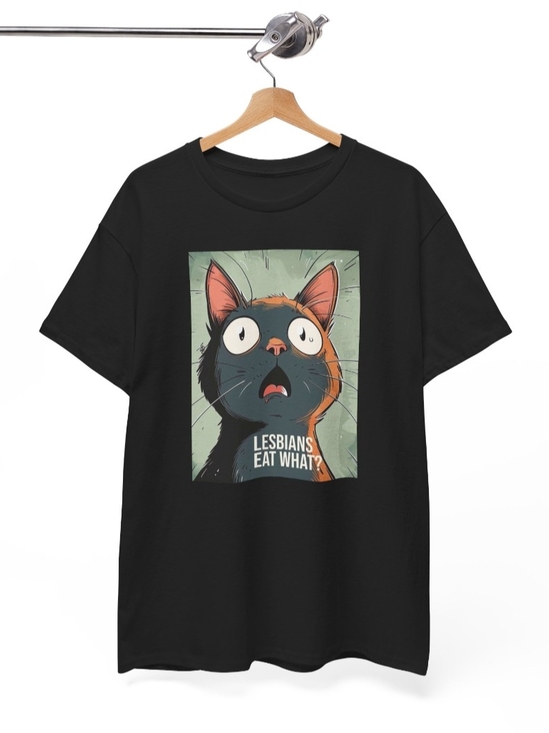 Other - Unbranded Black Cat Graphic Tee - 'Lesbians Eat What?'